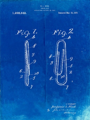 Picture of PP165- FADED BLUEPRINT PAPER CLIP PATENT POSTER