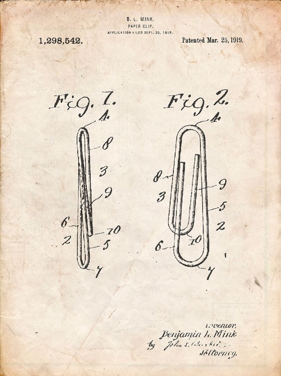 Picture of PP165- VINTAGE PARCHMENT PAPER CLIP PATENT POSTER