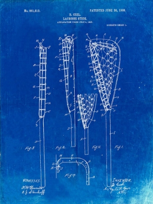 Picture of PP166- FADED BLUEPRINT LACROSSE STICK PATENT POSTER