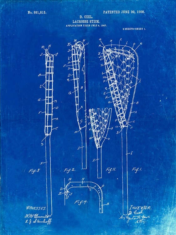 Picture of PP166- FADED BLUEPRINT LACROSSE STICK PATENT POSTER