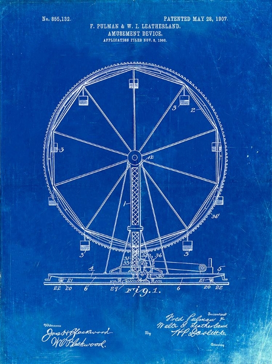 Picture of PP167- FADED BLUEPRINT FERRIS WHEEL POSTER