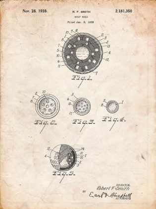 Picture of PP168- VINTAGE PARCHMENT GOLF BALL UNIFORMITY PATENT POSTER