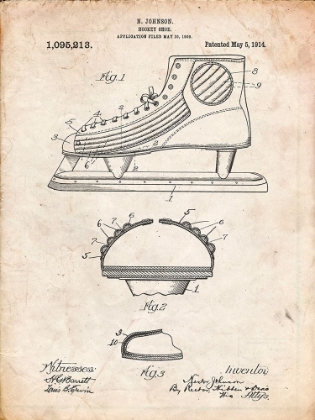 Picture of PP169- VINTAGE PARCHMENT HOCKEY SKATE PATENT POSTER