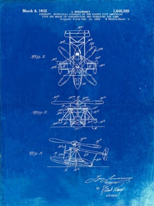 Picture of PP170- FADED BLUEPRINT SIKORSKY S-41 AMPHIBIAN AIRCRAFT PATENT POSTER