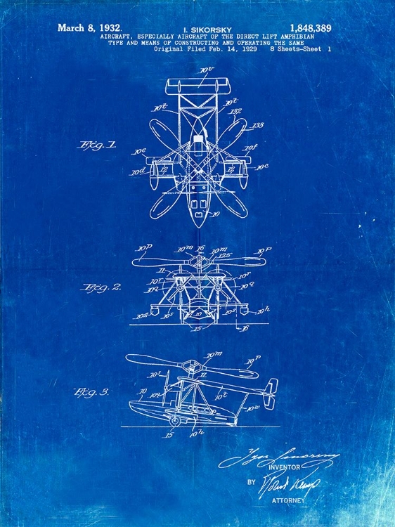 Picture of PP170- FADED BLUEPRINT SIKORSKY S-41 AMPHIBIAN AIRCRAFT PATENT POSTER