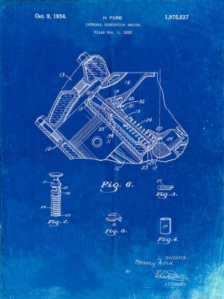 Picture of PP172- FADED BLUEPRINT FORD V-8 COMBUSTION ENGINE 1934 PATENT POSTER