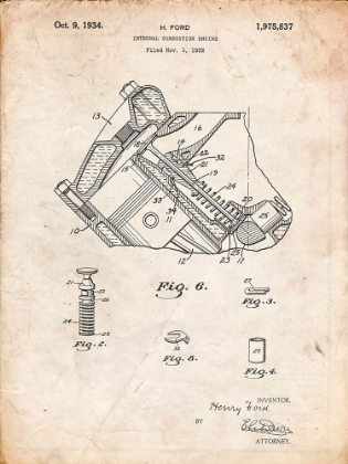 Picture of PP172- VINTAGE PARCHMENT FORD V-8 COMBUSTION ENGINE 1934 PATENT POSTER