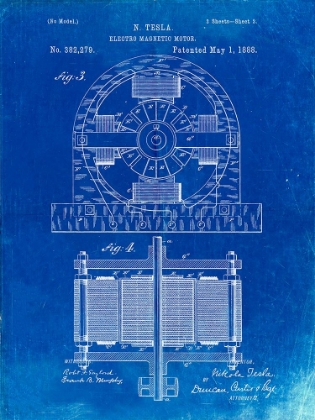 Picture of PP173- FADED BLUEPRINT TESLA ELECTRO MOTOR PATENT POSTER