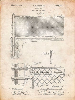 Picture of PP181- VINTAGE PARCHMENT TENNIS NET PATENT POSTER