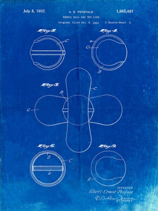 Picture of PP182- FADED BLUEPRINT TENNIS BALL 1932 PATENT POSTER
