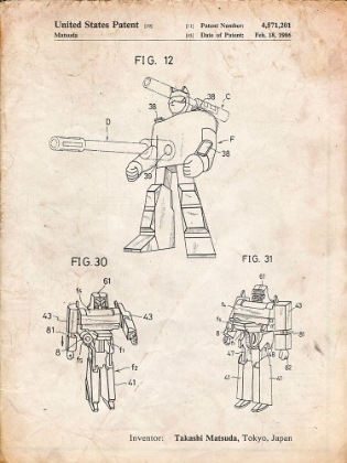 Picture of PP184- VINTAGE PARCHMENT MEGATRON TRANSFORMER PATENT POSTER