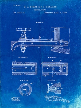 Picture of PP185- FADED BLUEPRINT BEER TAP PATENT POSTER
