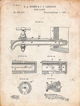 Picture of PP185- VINTAGE PARCHMENT BEER TAP PATENT POSTER