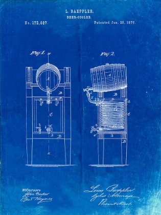 Picture of PP186- FADED BLUEPRINT BEER KEG COOLER 1876 PATENT POSTER