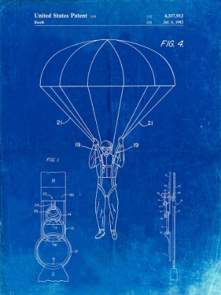 Picture of PP187- FADED BLUEPRINT PARACHUTE 1982 PATENT POSTER