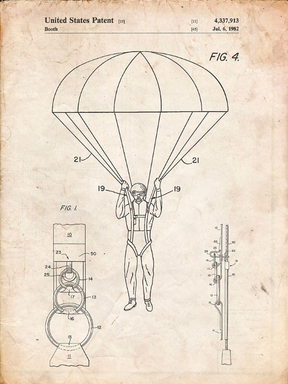 Picture of PP187- VINTAGE PARCHMENT PARACHUTE 1982 PATENT POSTER