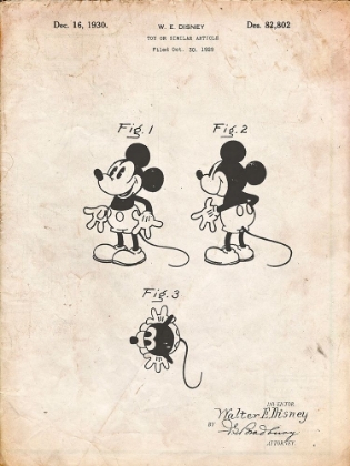 Picture of PP191- VINTAGE PARCHMENT MICKEY MOUSE 1929 PATENT POSTER