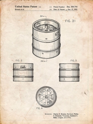 Picture of PP193- VINTAGE PARCHMENT MILLER BEER KEG PATENT POSTER