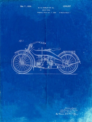 Picture of PP194- FADED BLUEPRINT HARLEY DAVIDSON MOTORCYCLE 1919 PATENT POSTER
