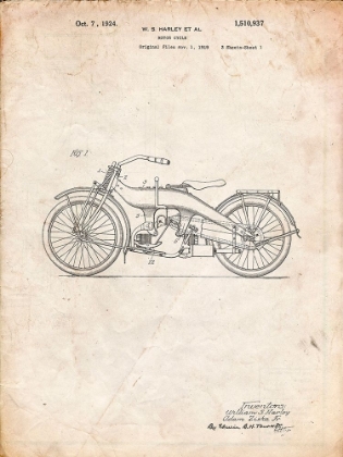 Picture of PP194- VINTAGE PARCHMENT HARLEY DAVIDSON MOTORCYCLE 1919 PATENT POSTER