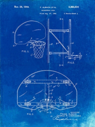Picture of PP196- FADED BLUEPRINT ALBACH BASKETBALL GOAL PATENT POSTER