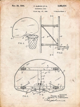 Picture of PP196- VINTAGE PARCHMENT ALBACH BASKETBALL GOAL PATENT POSTER
