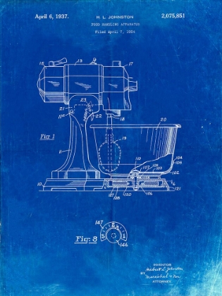 Picture of PP197- FADED BLUEPRINT KITCHENAID KITCHEN MIXER PATENT POSTER