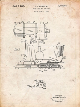 Picture of PP197- VINTAGE PARCHMENT KITCHENAID KITCHEN MIXER PATENT POSTER