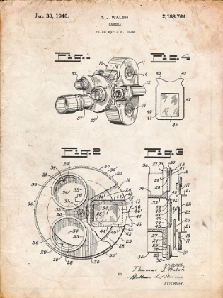 Picture of PP198- VINTAGE PARCHMENT BELL AND HOWELL COLOR FILTER CAMERA PATENT POSTER