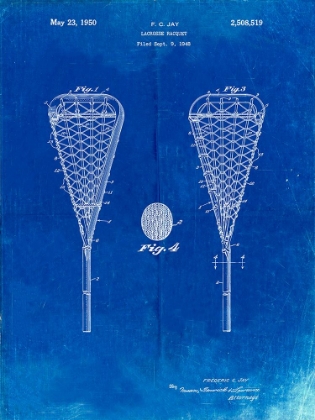 Picture of PP199- FADED BLUEPRINT LACROSSE STICK 1948 PATENT POSTER
