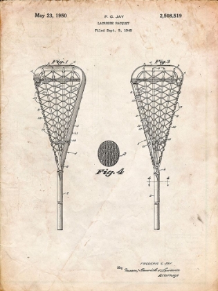 Picture of PP199- VINTAGE PARCHMENT LACROSSE STICK 1948 PATENT POSTER