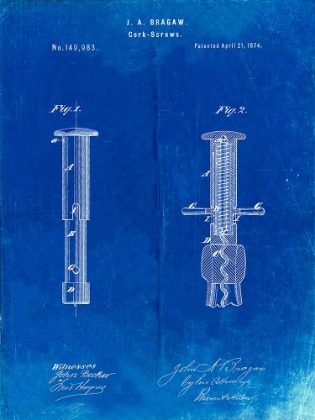 Picture of PP203- FADED BLUEPRINT CORKSCREW 1874 PATENT POSTER