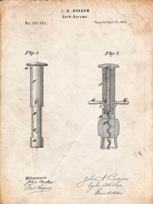 Picture of PP203- VINTAGE PARCHMENT CORKSCREW 1874 PATENT POSTER