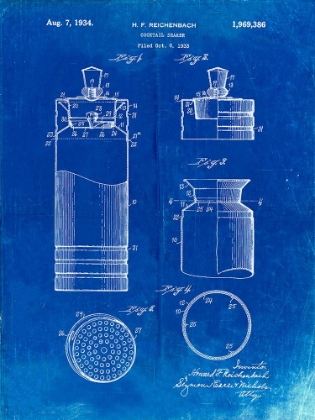 Picture of PP204- FADED BLUEPRINT COCKTAIL SHAKER PATENT POSTER