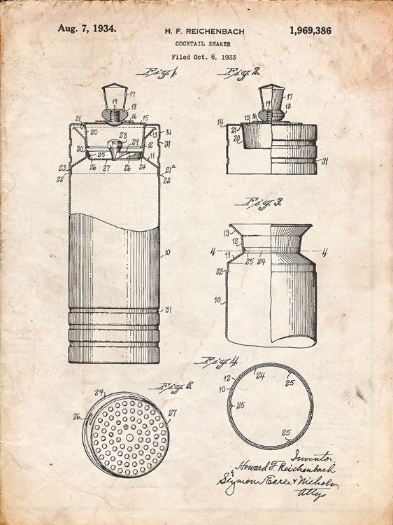 Picture of PP204- VINTAGE PARCHMENT COCKTAIL SHAKER PATENT POSTER