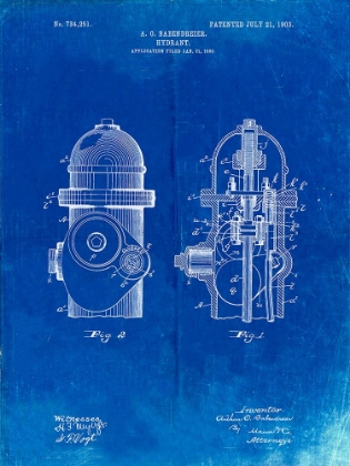 Picture of PP210-FADED BLUEPRINT FIRE HYDRANT 1903 PATENT POSTER