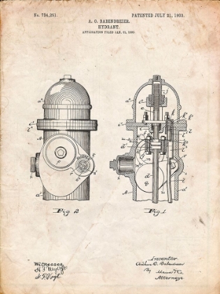 Picture of PP210-VINTAGE PARCHMENT FIRE HYDRANT 1903 PATENT POSTER