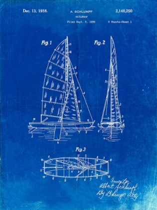 Picture of PP216-FADED BLUEPRINT SCHLUMPF SAILBOAT PATENT POSTER