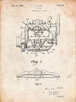 Picture of PP220-VINTAGE PARCHMENT MODEL A FORD PICKUP TRUCK ENGINE POSTER