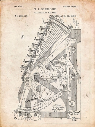 Picture of PP226-VINTAGE PARCHMENT BURROUGHS ADDING MACHINE PATENT POSTER