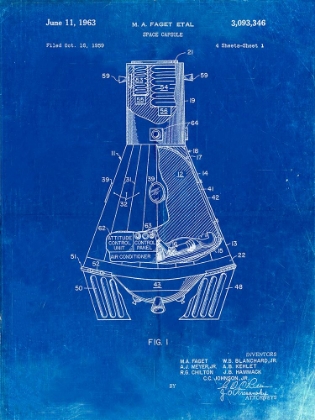 Picture of PP229-FADED BLUEPRINT NASA SPACE CAPSULE 1959 PATENT POSTER