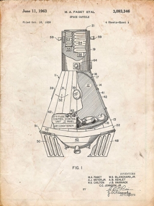 Picture of PP229-VINTAGE PARCHMENT NASA SPACE CAPSULE 1959 PATENT POSTER