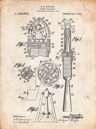 Picture of PP230-VINTAGE PARCHMENT ROBERT GODDARD ROCKET PATENT POSTER