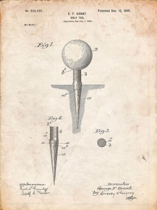 Picture of PP237-VINTAGE PARCHMENT VINTAGE GOLF TEE 1899 PATENT POSTER