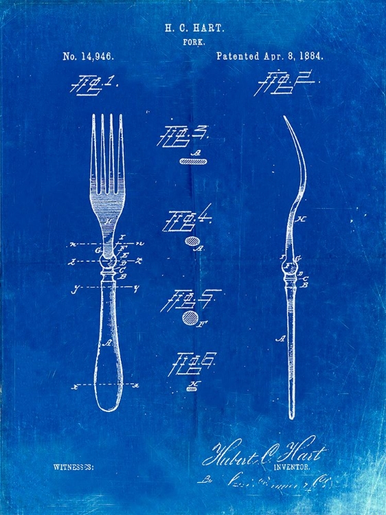 Picture of PP238-FADED BLUEPRINT FORK PATENT POSTER
