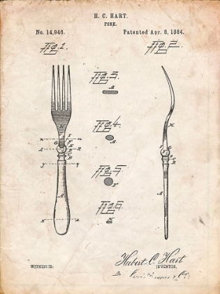 Picture of PP238-VINTAGE PARCHMENT FORK PATENT POSTER