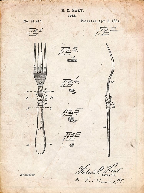 Picture of PP238-VINTAGE PARCHMENT FORK PATENT POSTER