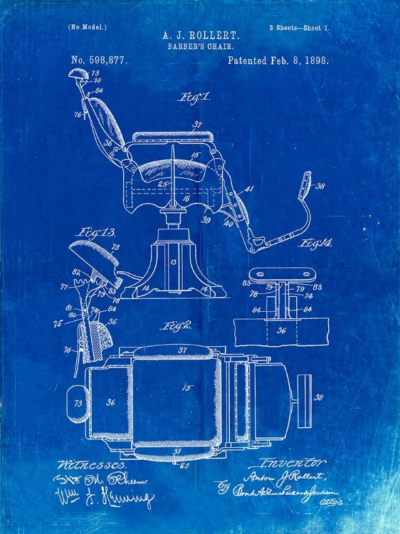 Picture of PP244-FADED BLUEPRINT BARBERS CHAIR PATENT
