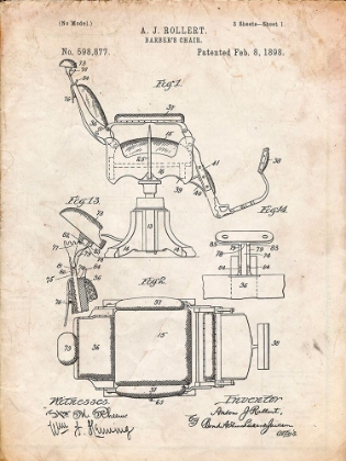 Picture of PP244-VINTAGE PARCHMENT BARBERS CHAIR PATENT