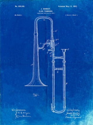 Picture of PP261-FADED BLUEPRINT SLIDE TROMBONE PATENT POSTER